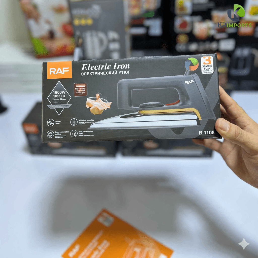 RAF 1600W Electric Dry Iron R-1108 – Ultra Smooth Non-Stick Glide & Lightweight Design - KP IMPORTS